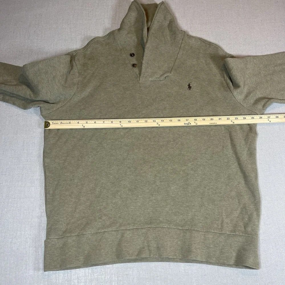 Polo Ralph Lauren Sweater Mens 2XL Green‎ Cotton Shawl Collar Elbow Patch Knit